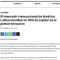 El mercado transaccional de Amrica Latina moviliz un 10% de capital en el primer trimestre